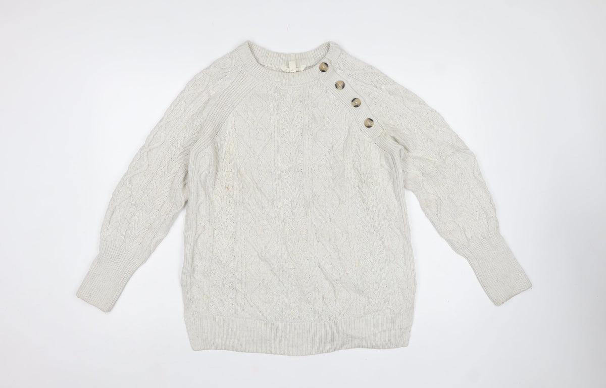 Per Una Women’s Ivory Cable Knit Shoulder Button Jumper UK 8