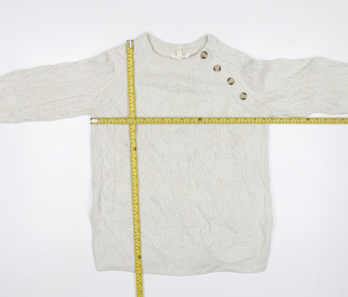 Per Una Women’s Ivory Cable Knit Shoulder Button Jumper UK 8