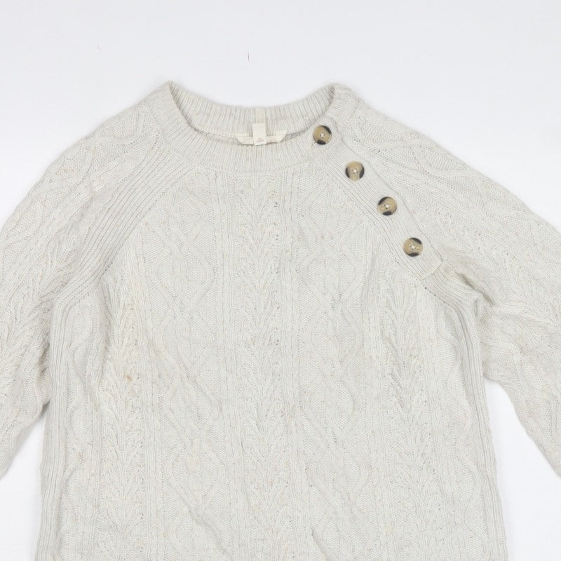 Per Una Women’s Ivory Cable Knit Shoulder Button Jumper UK 8
