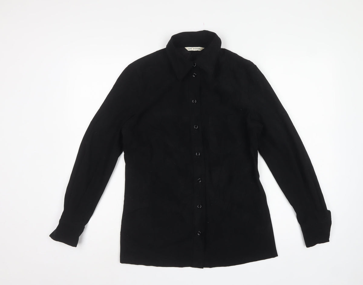 Et Vous Women’s Black UK 12 Slim Fit Button-Up Collared Shirt