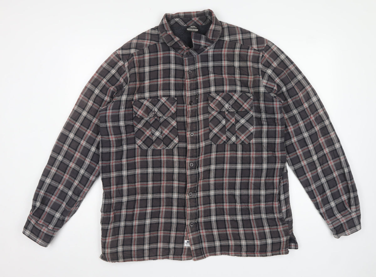 Trespass Men Grey XL Plaid Fleece Lined Basic Jacket