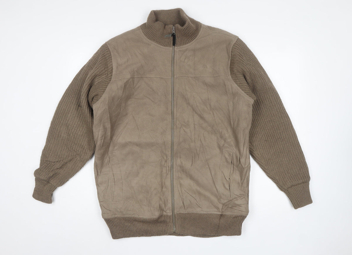 James Pringle Men’s Brown M Full Zip Knit Sleeve Basic Jacket