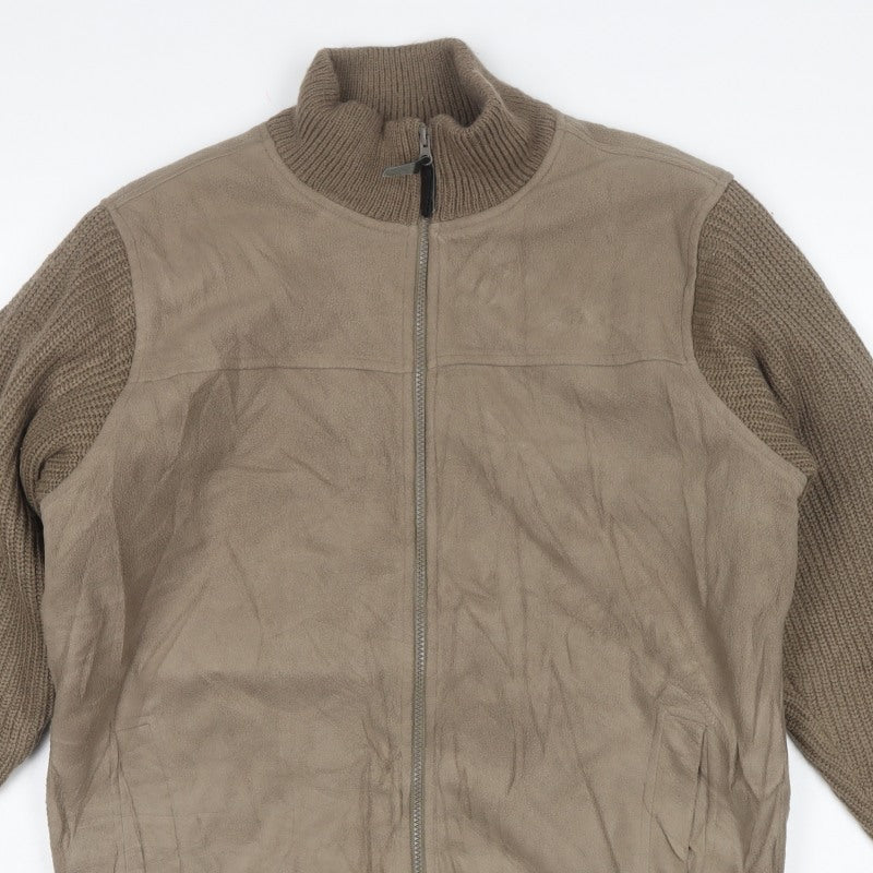 James Pringle Men’s Brown M Full Zip Knit Sleeve Basic Jacket