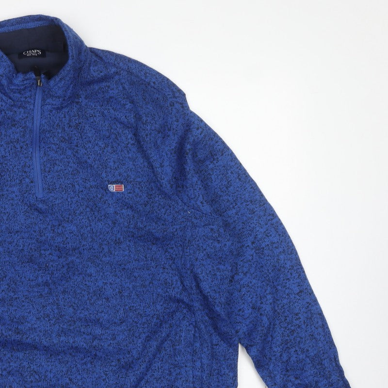 Chaps Men Blue 2XL Quarter Zip Fleece Pullover Sweatshirt Logo