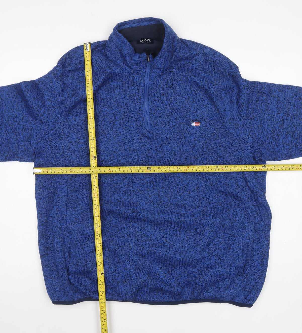 Chaps Men Blue 2XL Quarter Zip Fleece Pullover Sweatshirt Logo