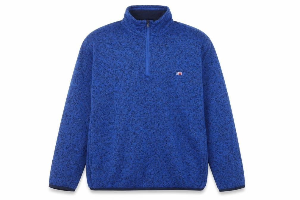 Chaps Men Blue 2XL Quarter Zip Fleece Pullover Sweatshirt Logo