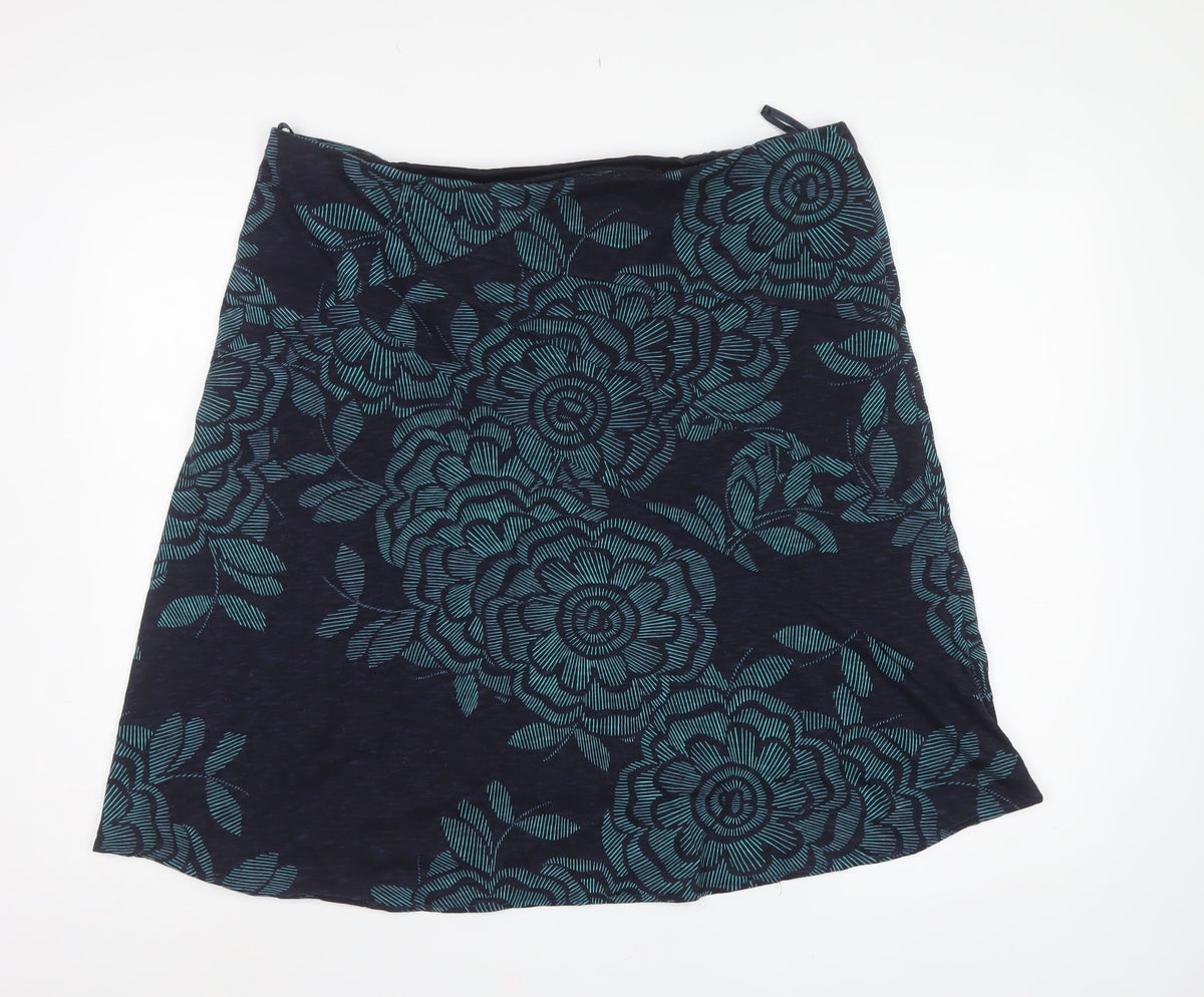 Per Una Women Blue Floral A-Line Long Skirt UK 18 Lined