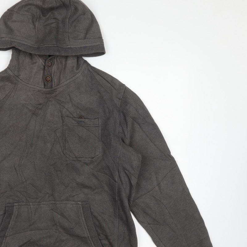 Billabong Men’s Grey M Hooded Henley Fleece Sweatshirt Pockets