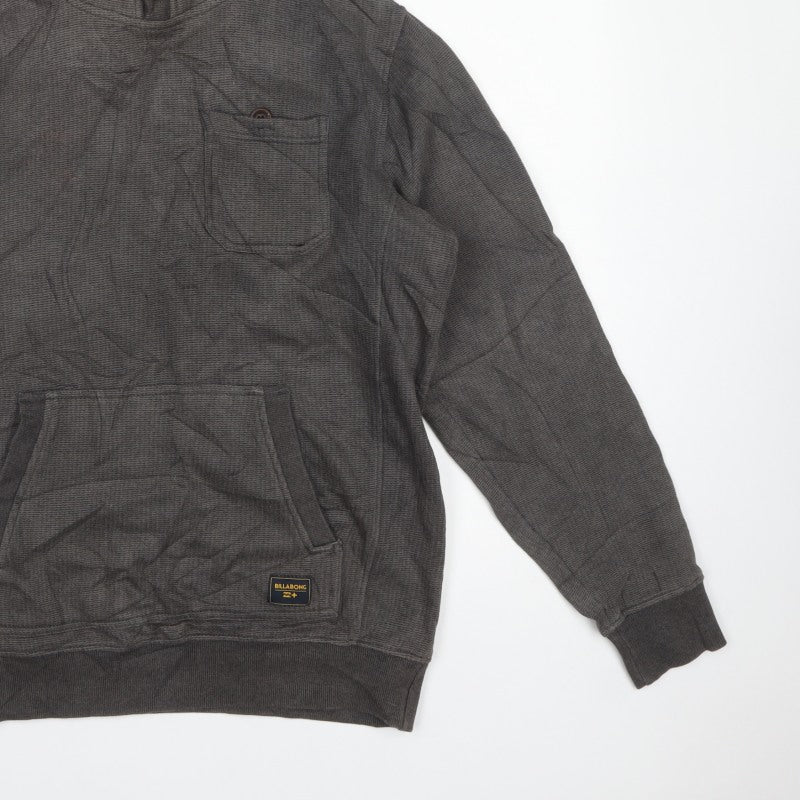 Billabong Men’s Grey M Hooded Henley Fleece Sweatshirt Pockets