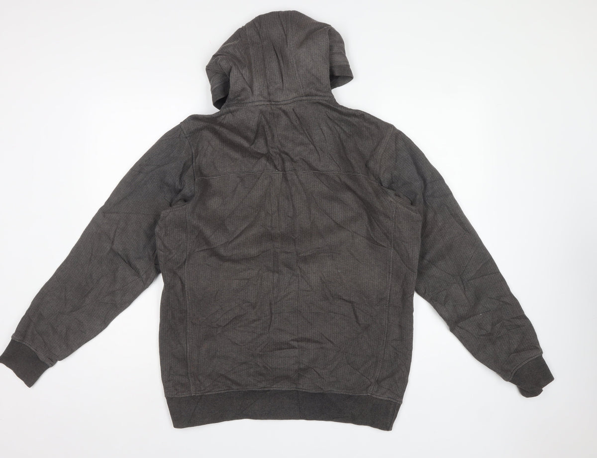 Billabong Men’s Grey M Hooded Henley Fleece Sweatshirt Pockets