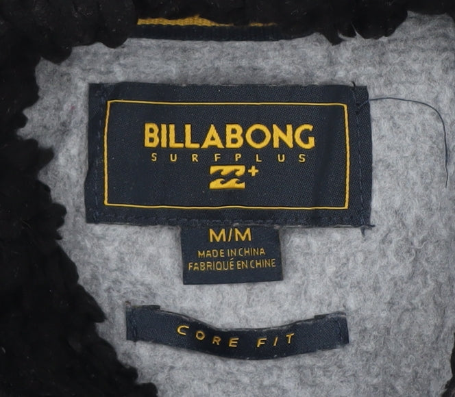 Billabong Men’s Grey M Hooded Henley Fleece Sweatshirt Pockets