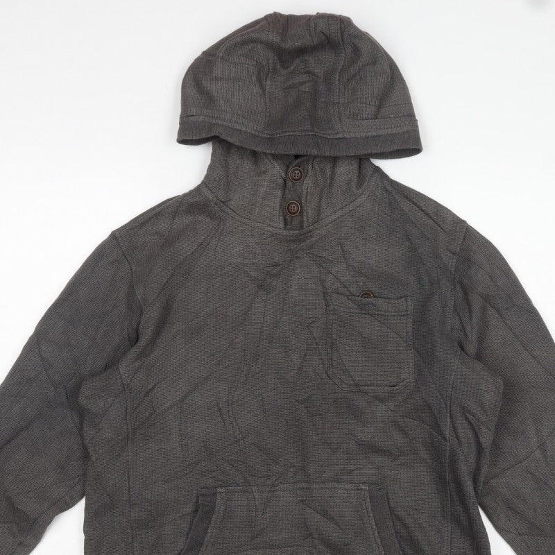 Billabong Men’s Grey M Hooded Henley Fleece Sweatshirt Pockets