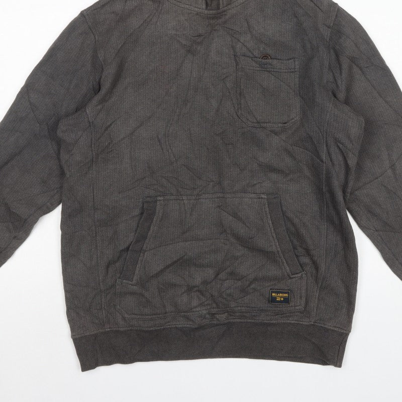 Billabong Men’s Grey M Hooded Henley Fleece Sweatshirt Pockets