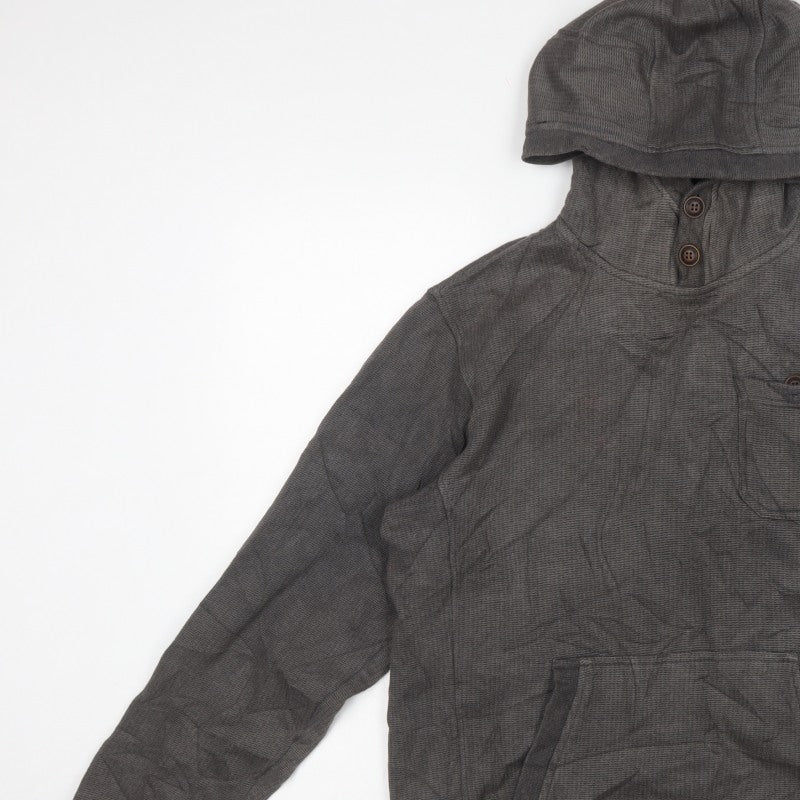 Billabong Men’s Grey M Hooded Henley Fleece Sweatshirt Pockets