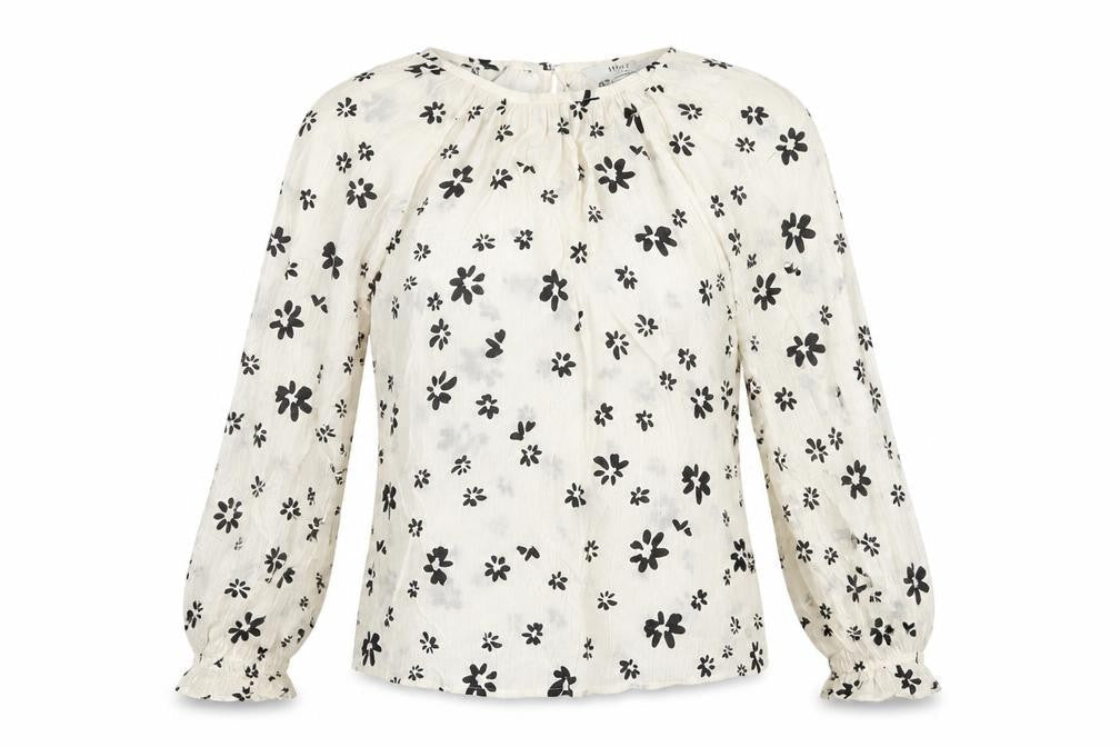 M&S Women’s Ivory Black Floral Sheer Balloon Sleeve Blouse UK 6