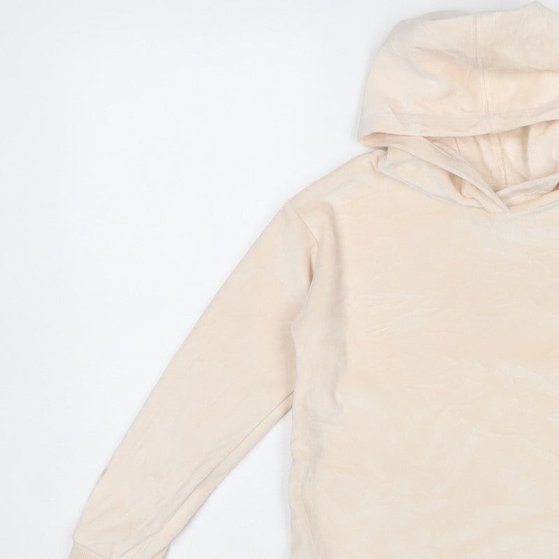Nike Girls Ivory Velour Pullover Hoodie 5-6 Years Logo Long Sleeve