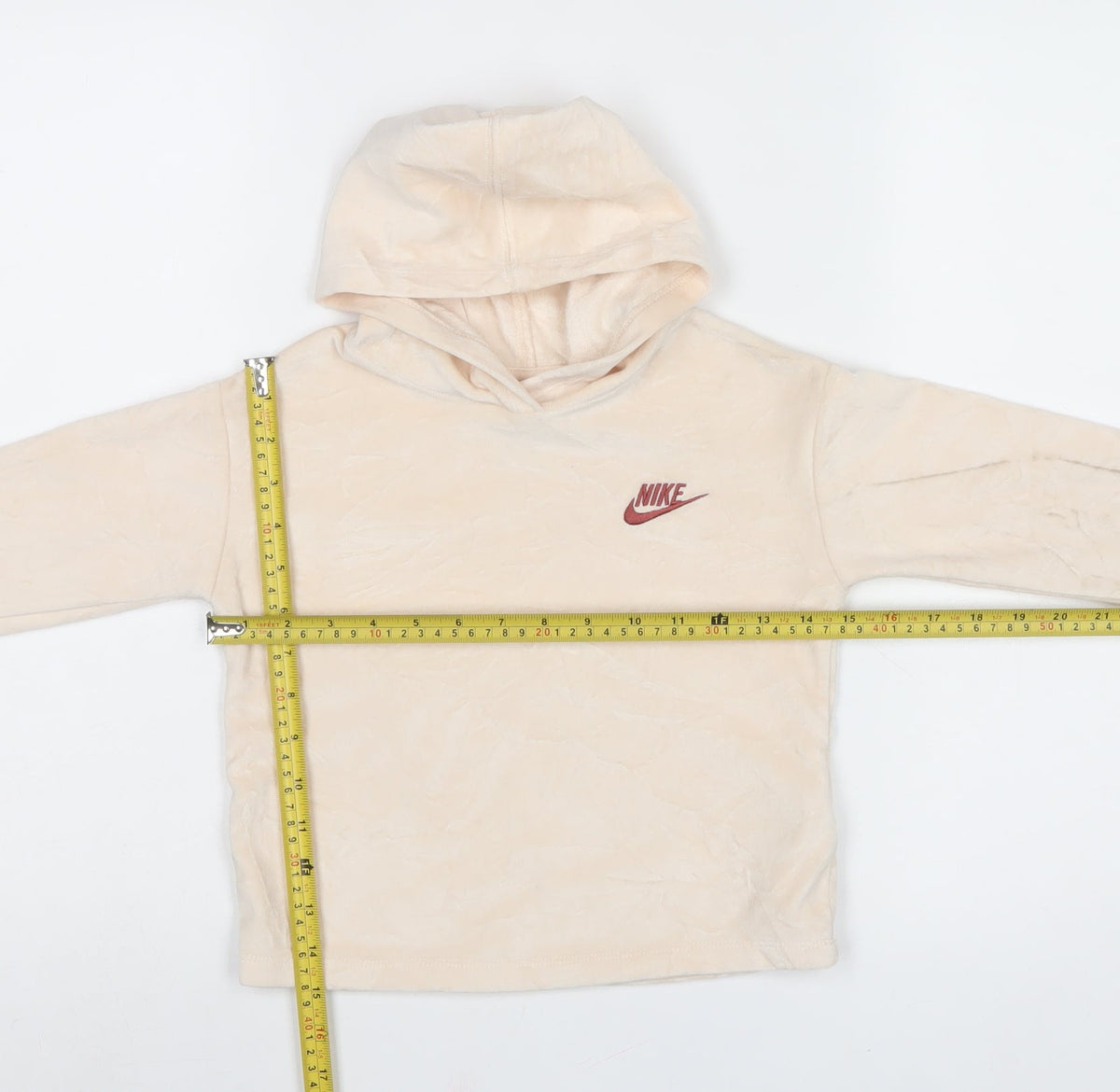 Nike Girls Ivory Velour Pullover Hoodie 5-6 Years Logo Long Sleeve