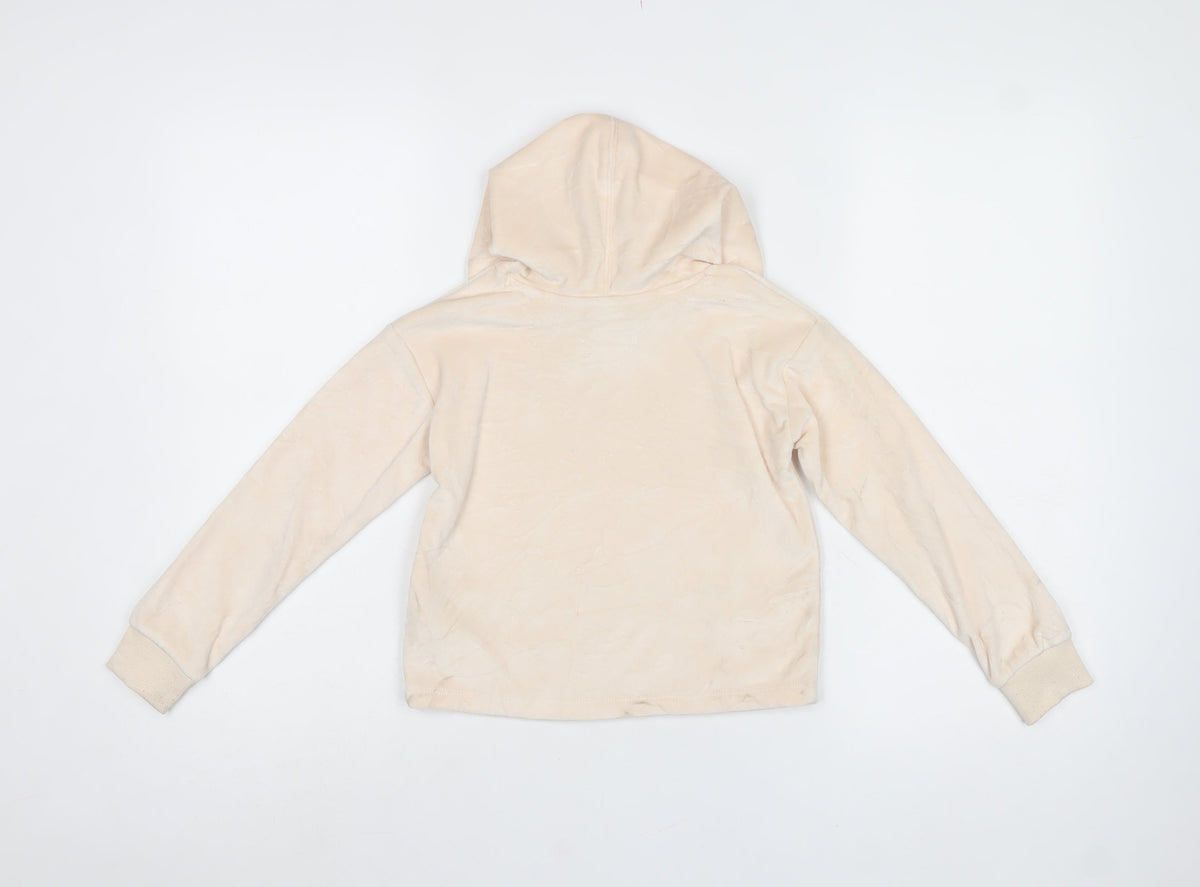 Nike Girls Ivory Velour Pullover Hoodie 5-6 Years Logo Long Sleeve
