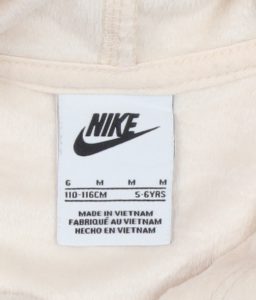 Nike Girls Ivory Velour Pullover Hoodie 5-6 Years Logo Long Sleeve