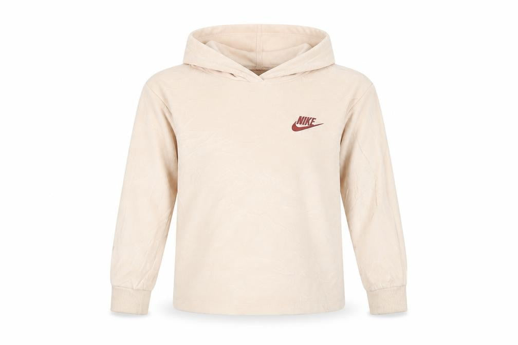 Nike Girls Ivory Velour Pullover Hoodie 5-6 Years Logo Long Sleeve