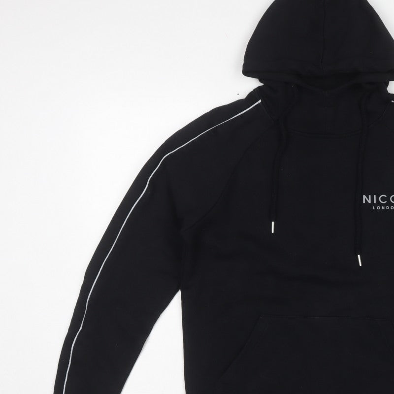 Nicce London Men’s Black S Pullover Hoodie Logo Piped Cotton Blend
