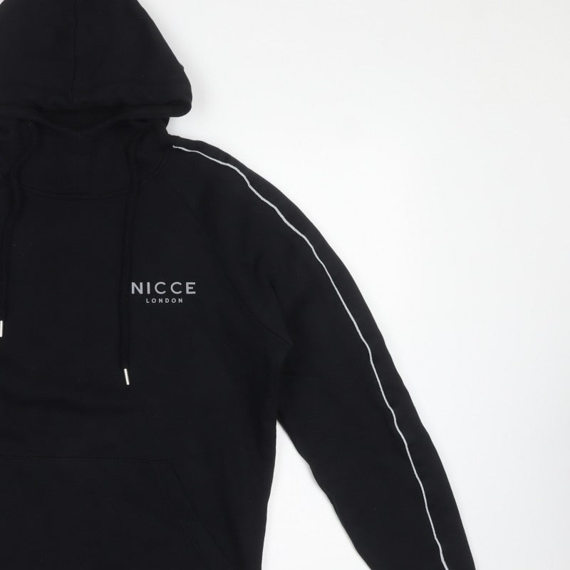 Nicce London Men’s Black S Pullover Hoodie Logo Piped Cotton Blend