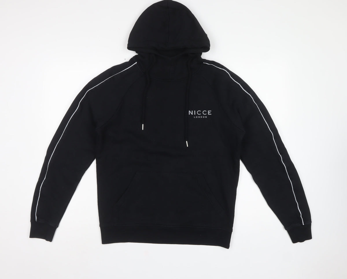 Nicce London Men’s Black S Pullover Hoodie Logo Piped Cotton Blend