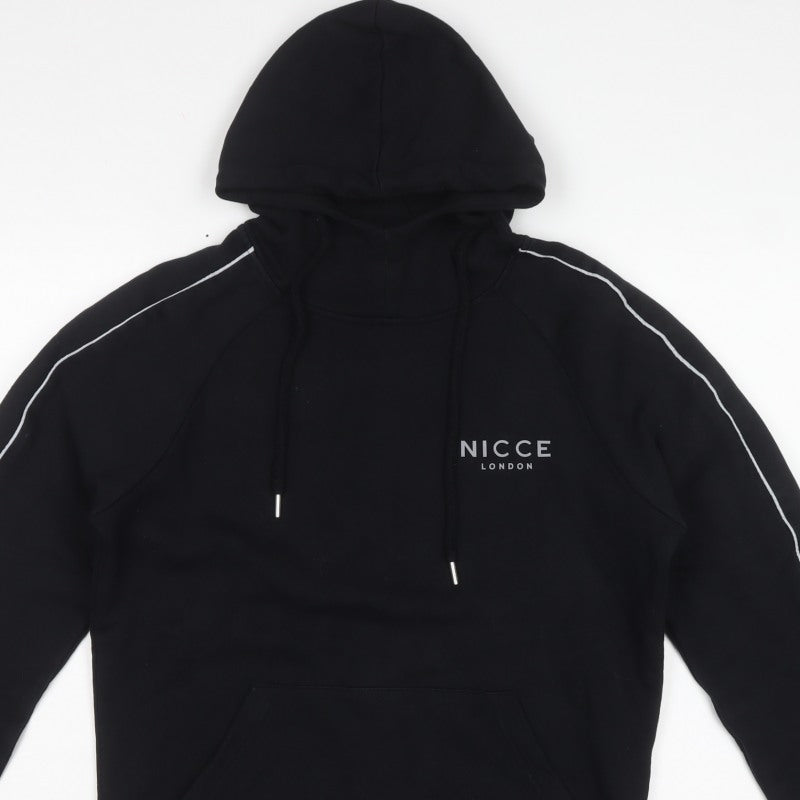 Nicce London Men’s Black S Pullover Hoodie Logo Piped Cotton Blend