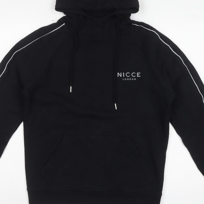 Nicce London Men’s Black S Pullover Hoodie Logo Piped Cotton Blend