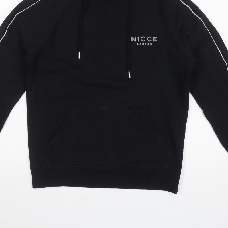 Nicce London Men’s Black S Pullover Hoodie Logo Piped Cotton Blend