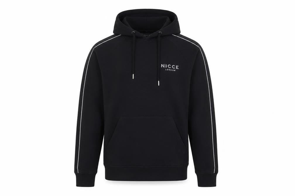 Nicce London Men’s Black S Pullover Hoodie Logo Piped Cotton Blend