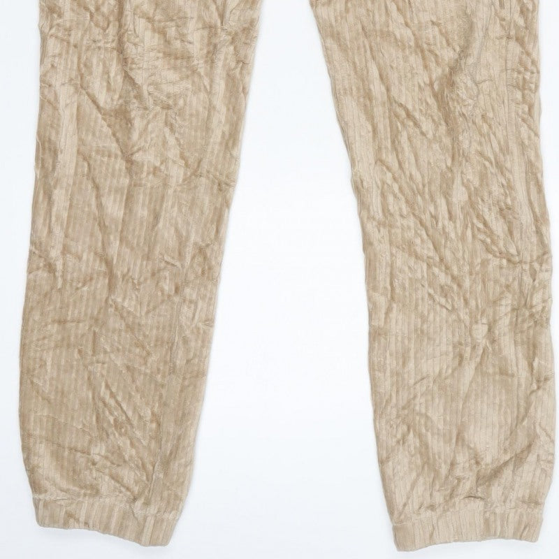 H&M Women Beige Size S Textured Cuffed Jogger Trousers