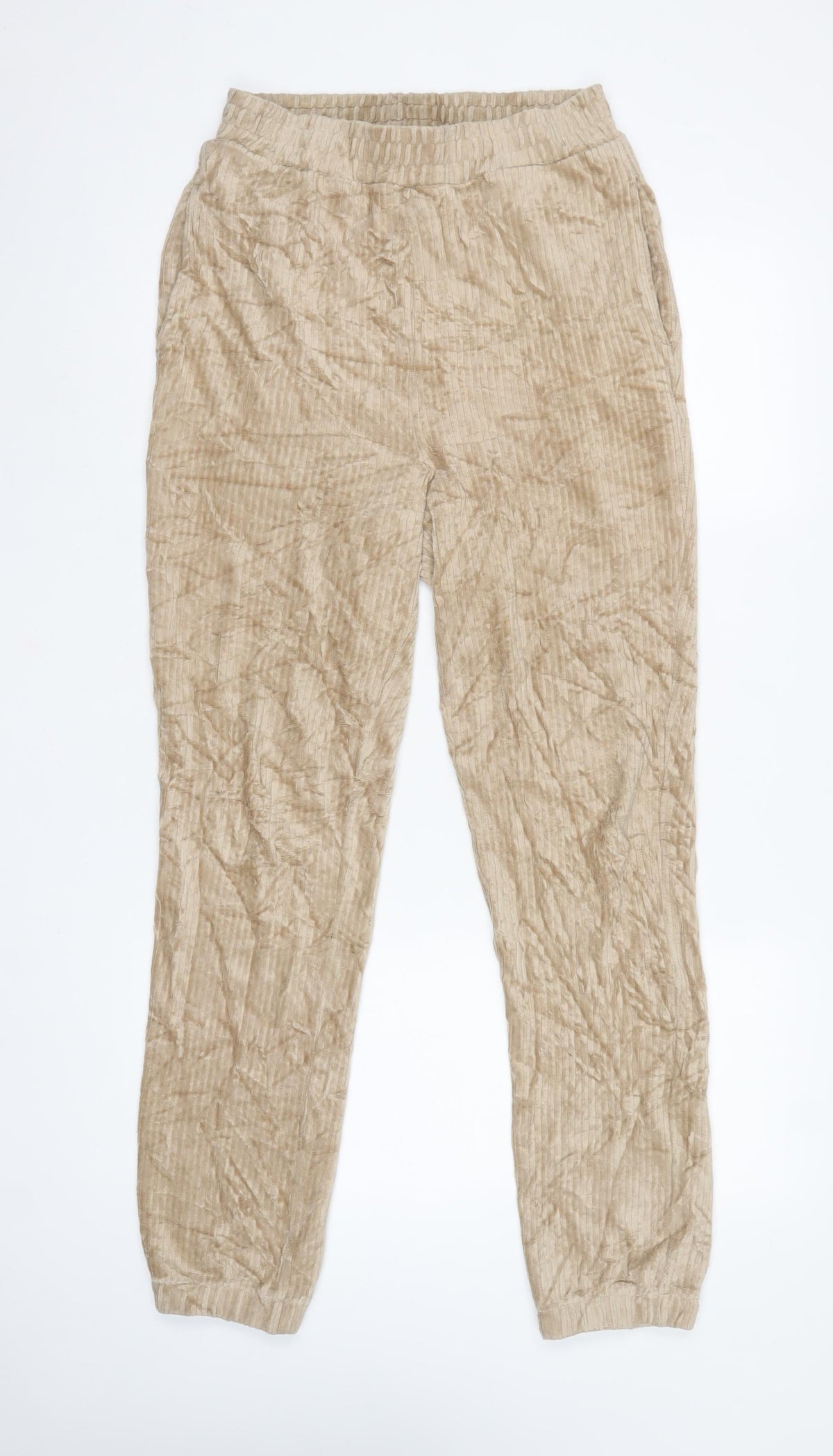 H&M Women Beige Size S Textured Cuffed Jogger Trousers