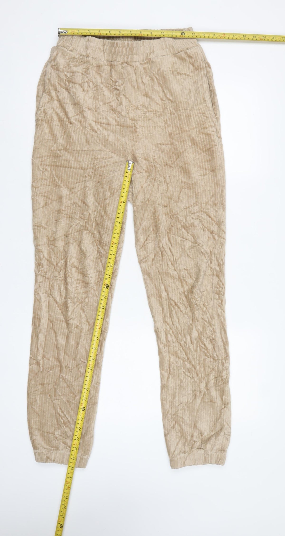 H&M Women Beige Size S Textured Cuffed Jogger Trousers