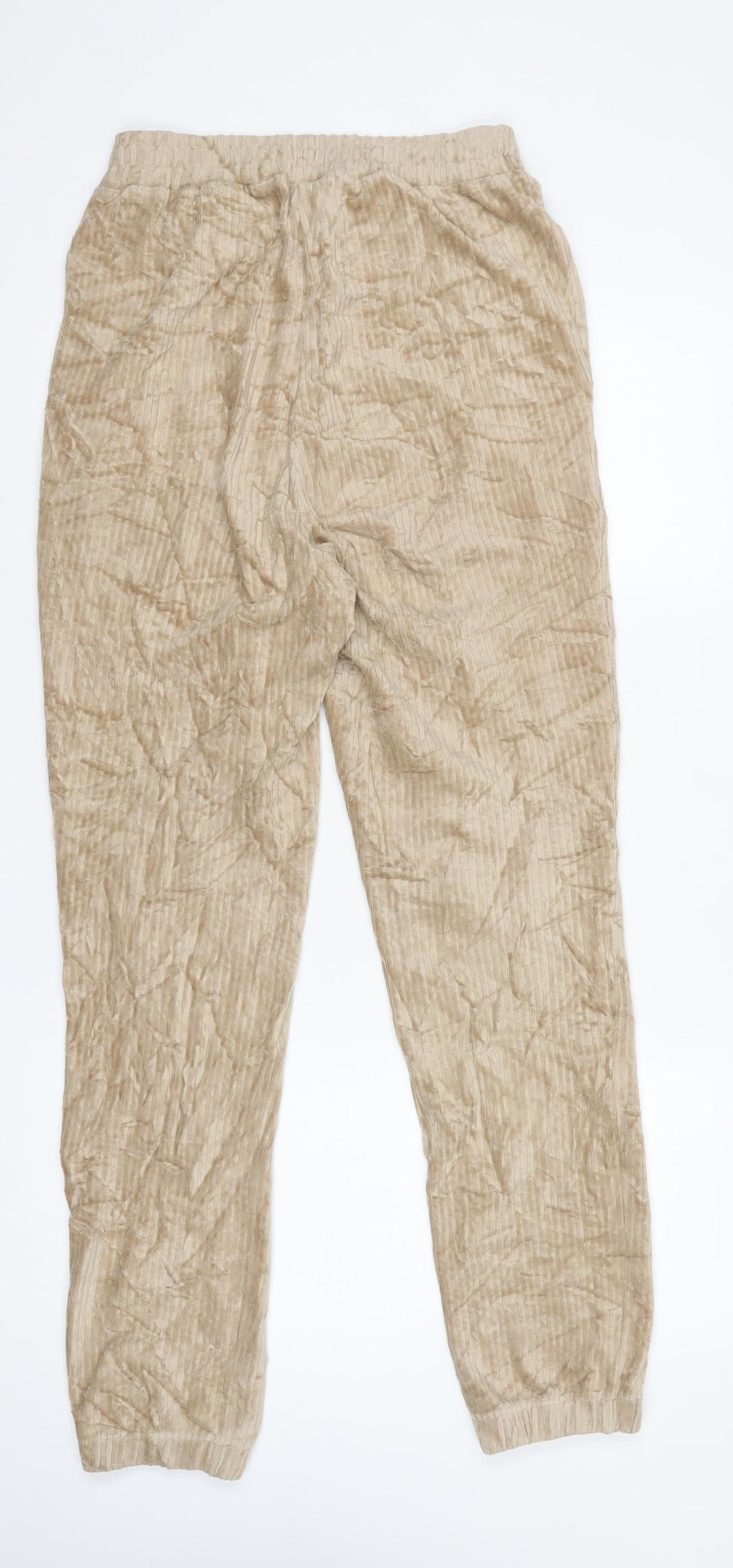 H&M Women Beige Size S Textured Cuffed Jogger Trousers