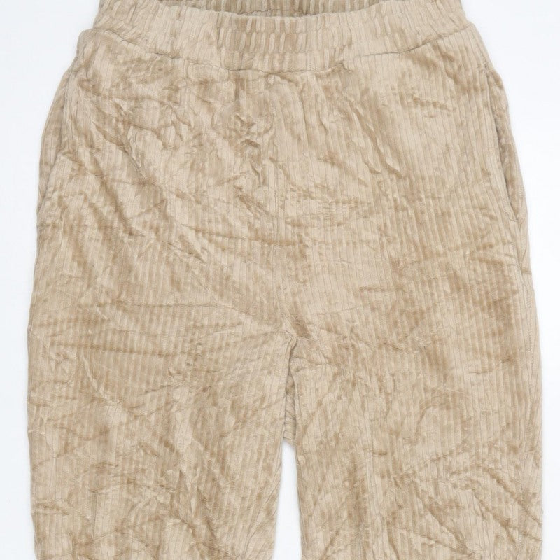 H&M Women Beige Size S Textured Cuffed Jogger Trousers