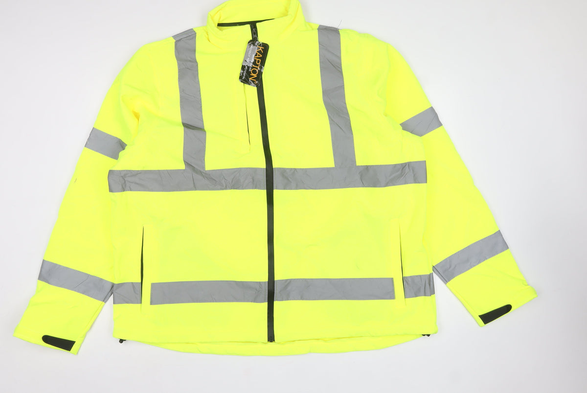 Kapton Workwear Men Yellow 3XL Hi Vis Soft Shell Work Jacket Reflective