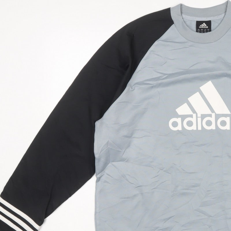 Adidas Men’s Grey Black M Logo Crew Neck Pullover Sweatshirt