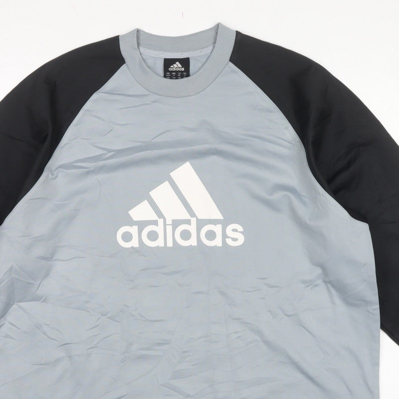 Adidas Men’s Grey Black M Logo Crew Neck Pullover Sweatshirt