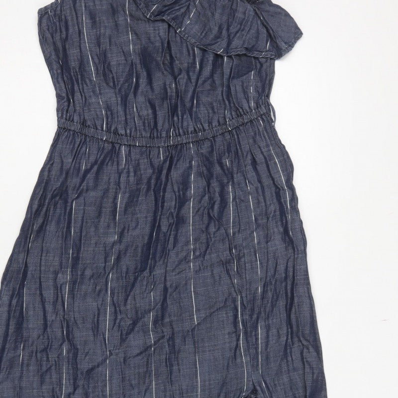 Next Women Blue UK 10 One Shoulder Ruffle Striped Maxi Dress