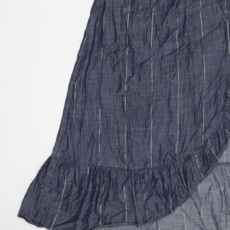 Next Women Blue UK 10 One Shoulder Ruffle Striped Maxi Dress