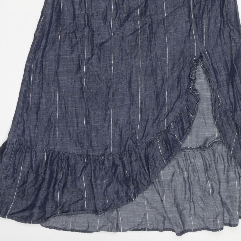 Next Women Blue UK 10 One Shoulder Ruffle Striped Maxi Dress