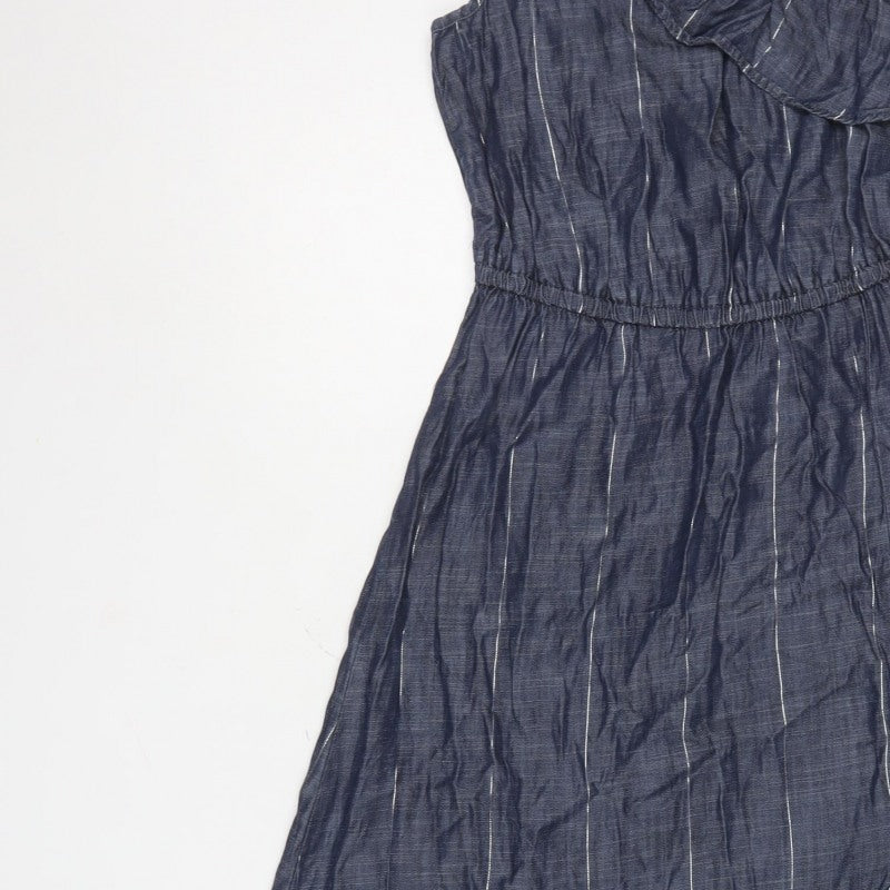 Next Women Blue UK 10 One Shoulder Ruffle Striped Maxi Dress