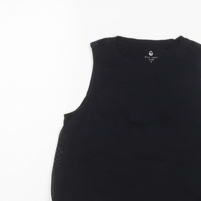 New Look Women Black S Basic Mesh Panel Drawstring Active Tank Top