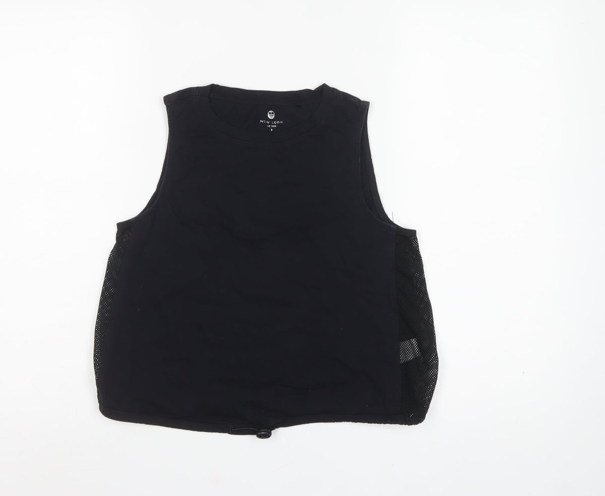 New Look Women Black S Basic Mesh Panel Drawstring Active Tank Top