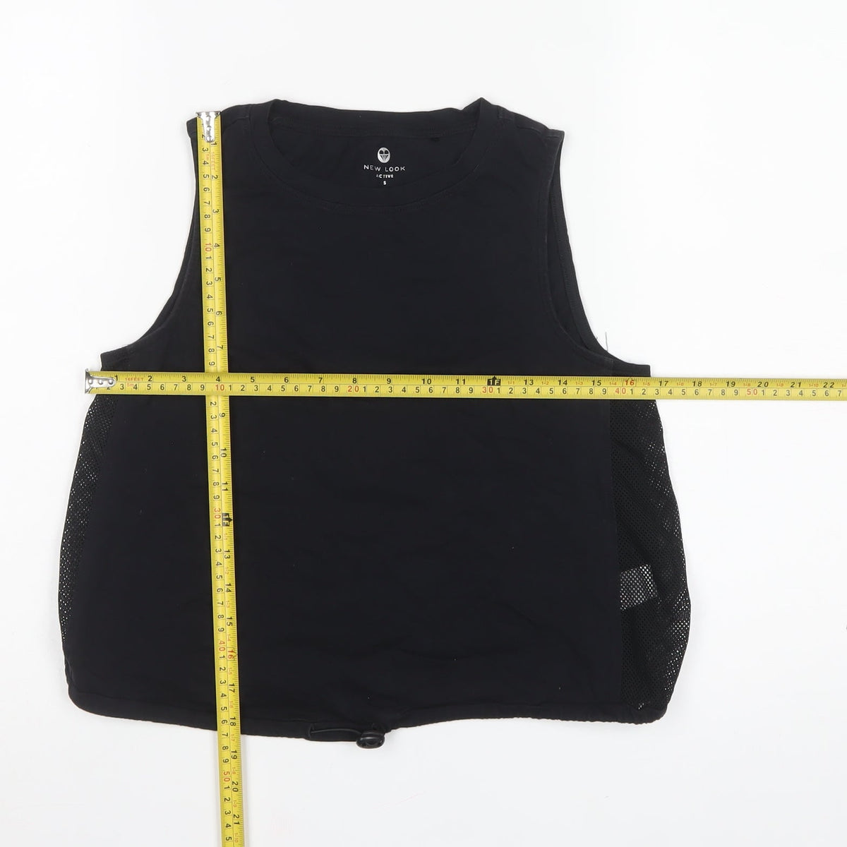 New Look Women Black S Basic Mesh Panel Drawstring Active Tank Top