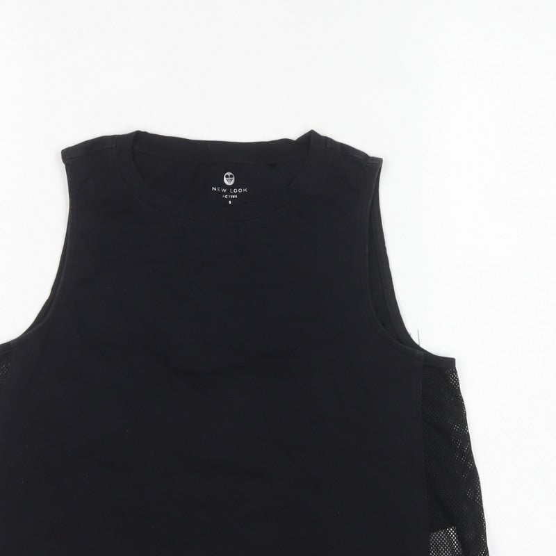 New Look Women Black S Basic Mesh Panel Drawstring Active Tank Top