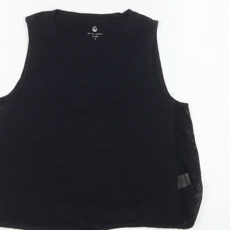 New Look Women Black S Basic Mesh Panel Drawstring Active Tank Top