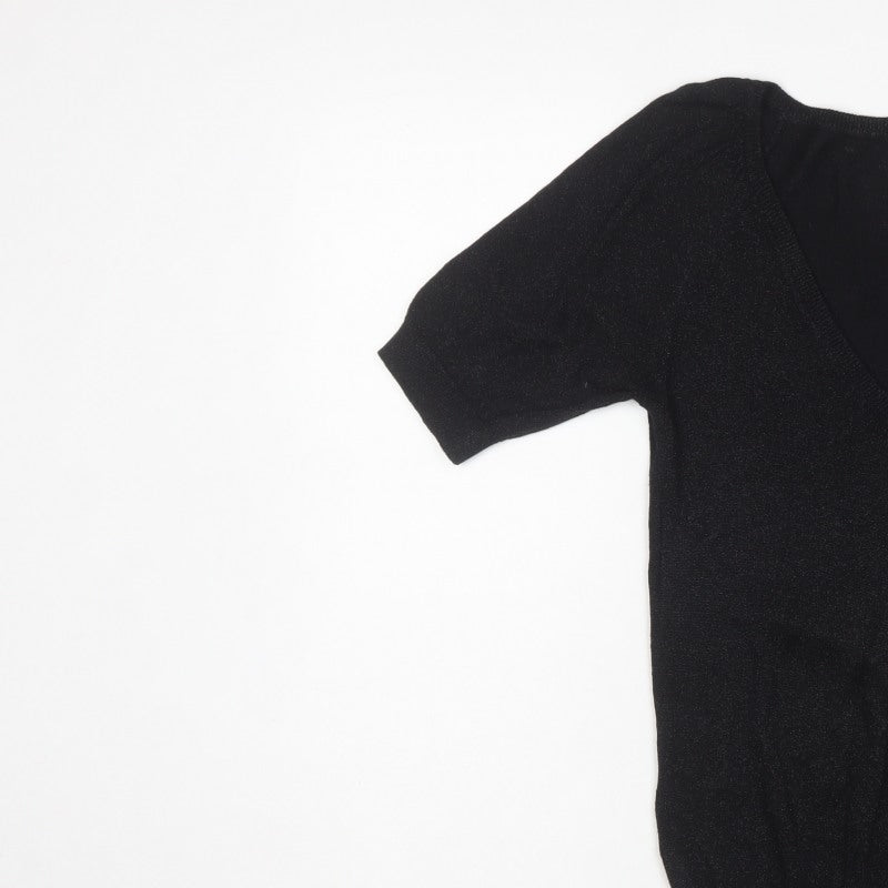 Oasis Women’s Black Size 8 V-Neck Short Sleeve Knit Jumper