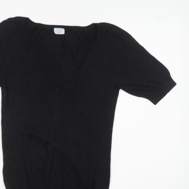 Oasis Women’s Black Size 8 V-Neck Short Sleeve Knit Jumper